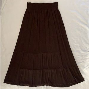 5-Tiered Dark Brown Maxi Boho Skirt